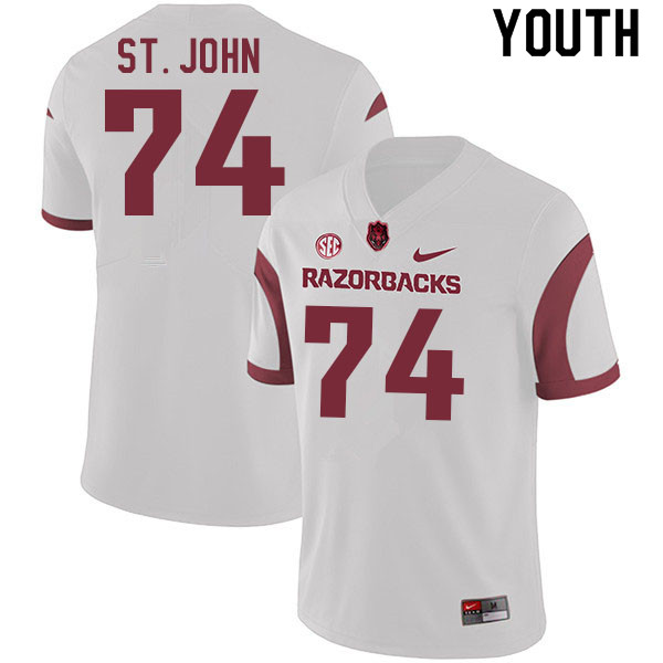 Youth #74 Jalen St. John Arkansas Razorbacks College Football Jerseys Sale-White - Click Image to Close